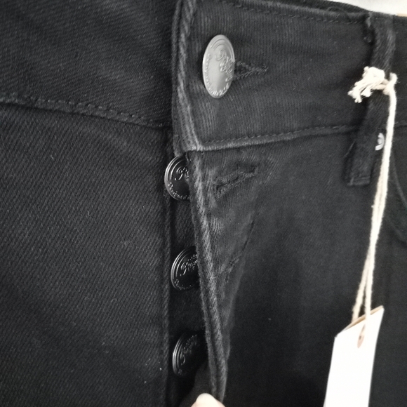 Vintage Royalty14 33x27 High Rise Button Fly Raw Hem Straight Jeans Black - Picture 6 of 15